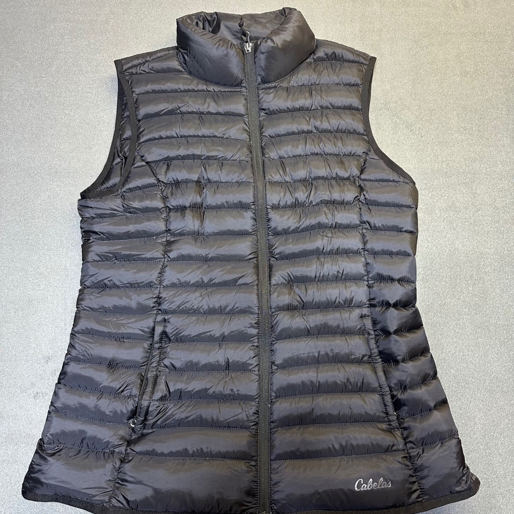 Cabela's Puffer Vest Womens XL Black Quilted Sleeveless Full Zip Outdoor Jacket